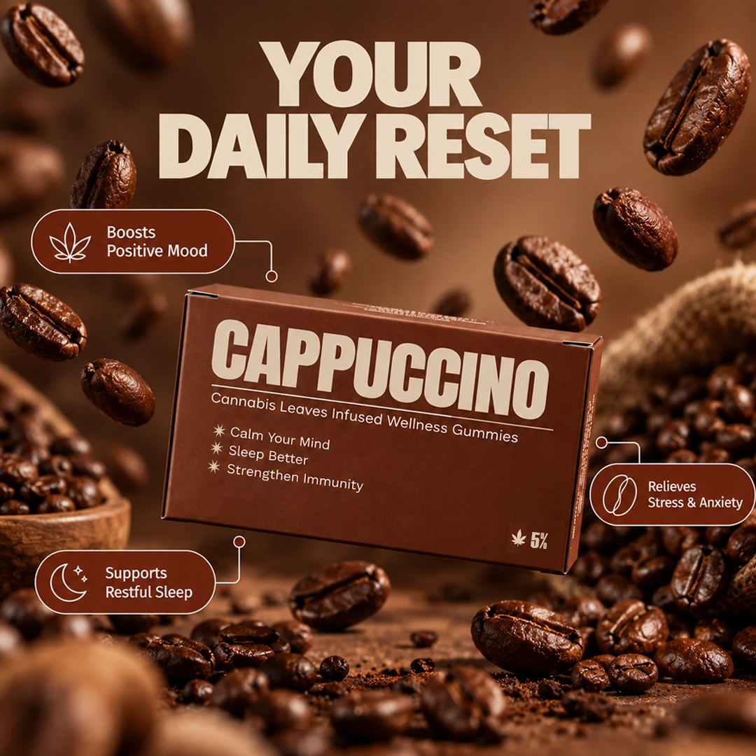 Cappuccino Relax & Reset Gummies 5% – Pack of 10 Gummies - Image 3